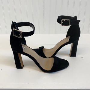 Vince Camuto Black Suede Ankle Strap Heels